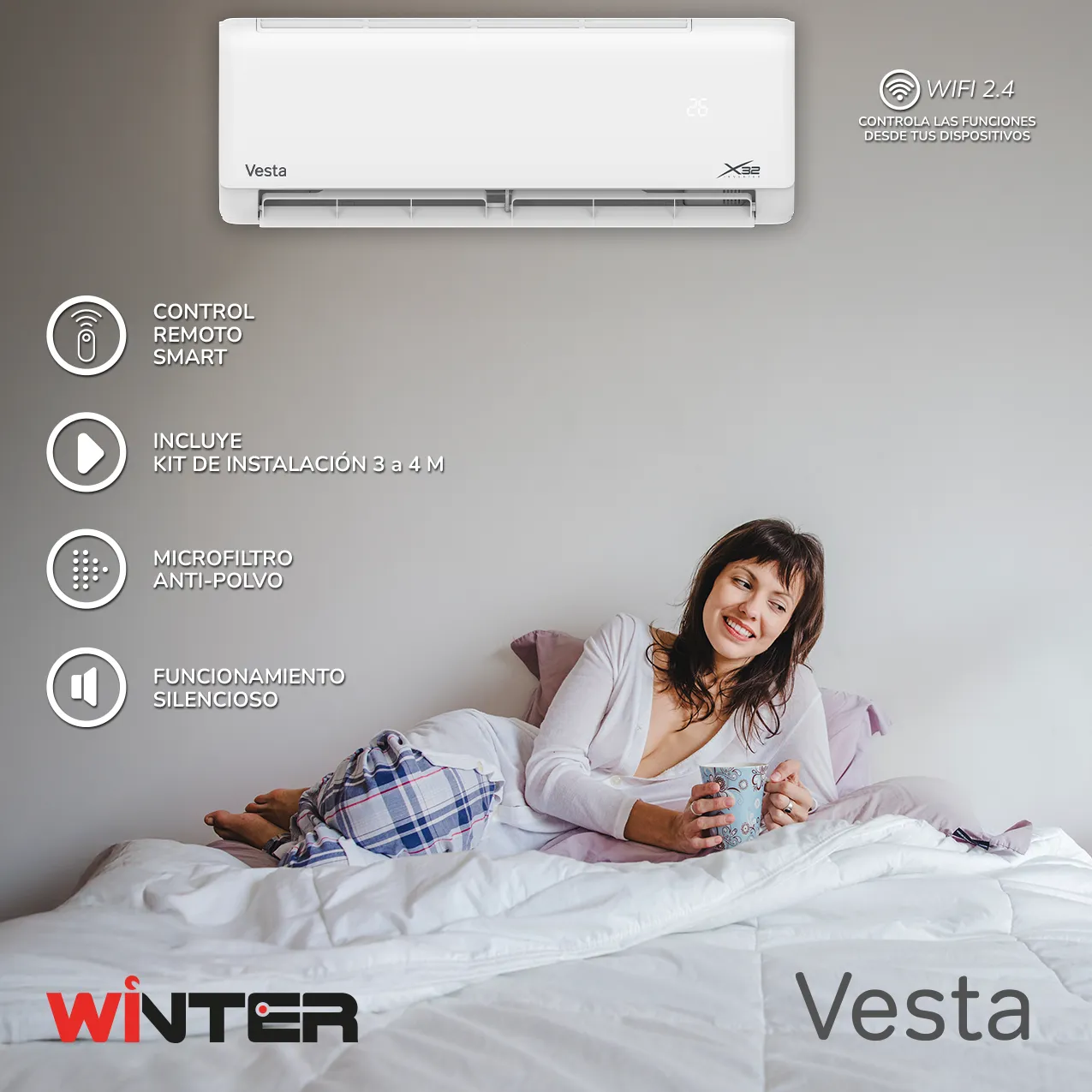Aire Acondicionado INVERTER 12.000 btu/hr Frio Calor, R32 C/R, KitInstalacion 3 metros. WIFI. VESTA - Imagen 3